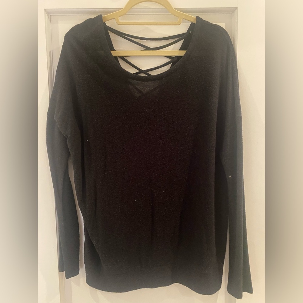 Chaser Black Knit Sweater with Back Lace-Up Detail